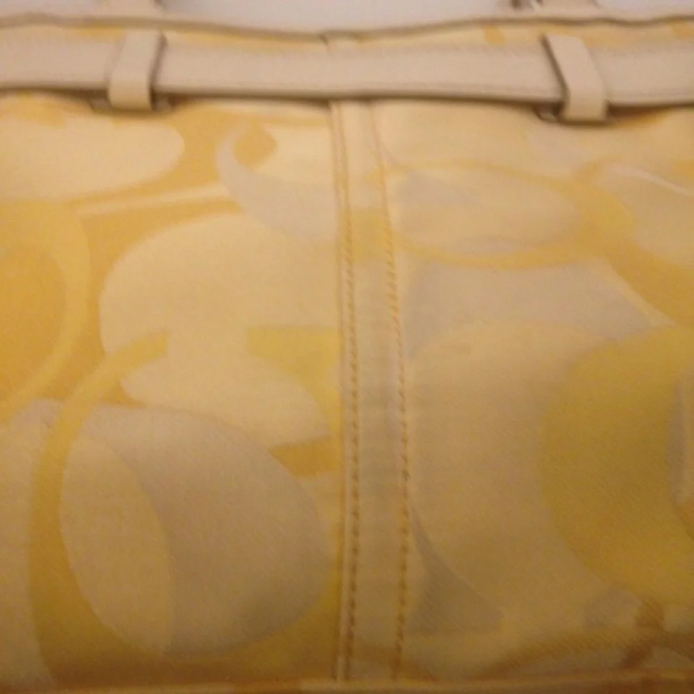 Coach yellow optic and leather tote